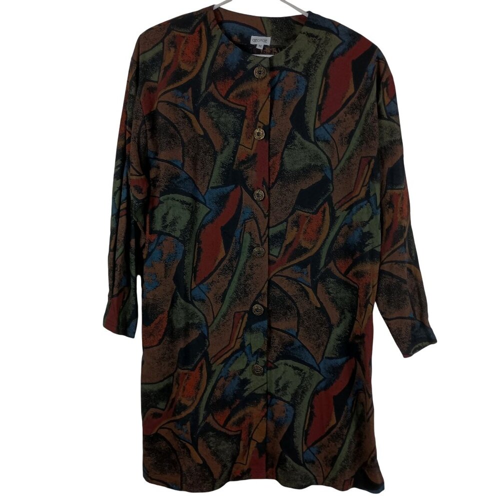 Vintage George Womens Abstract Button Up Shirt Dress M Lightweight Artsy Jacket